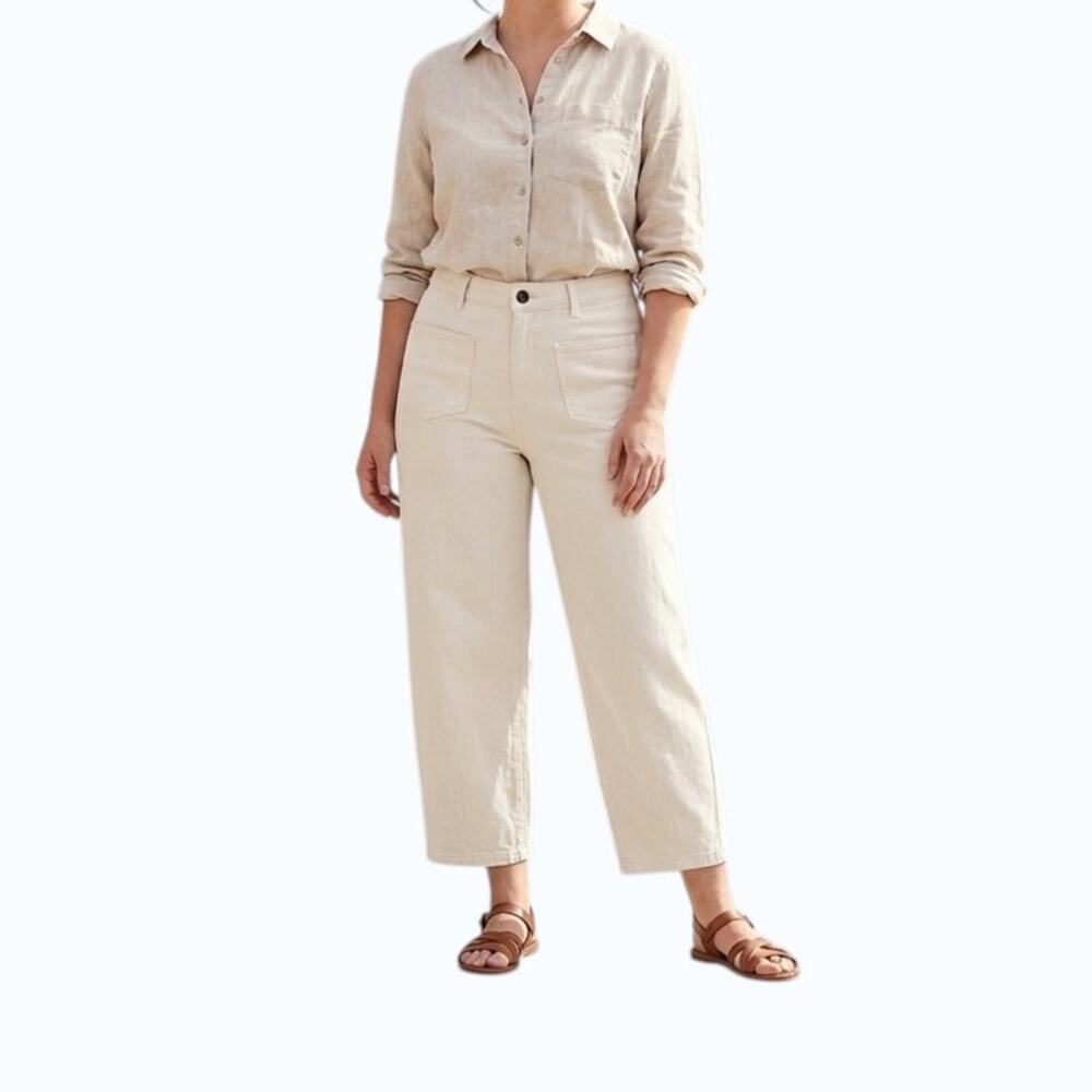 J. Jill High Rise Full Leg Crop Pants Natural Size 16 NWT